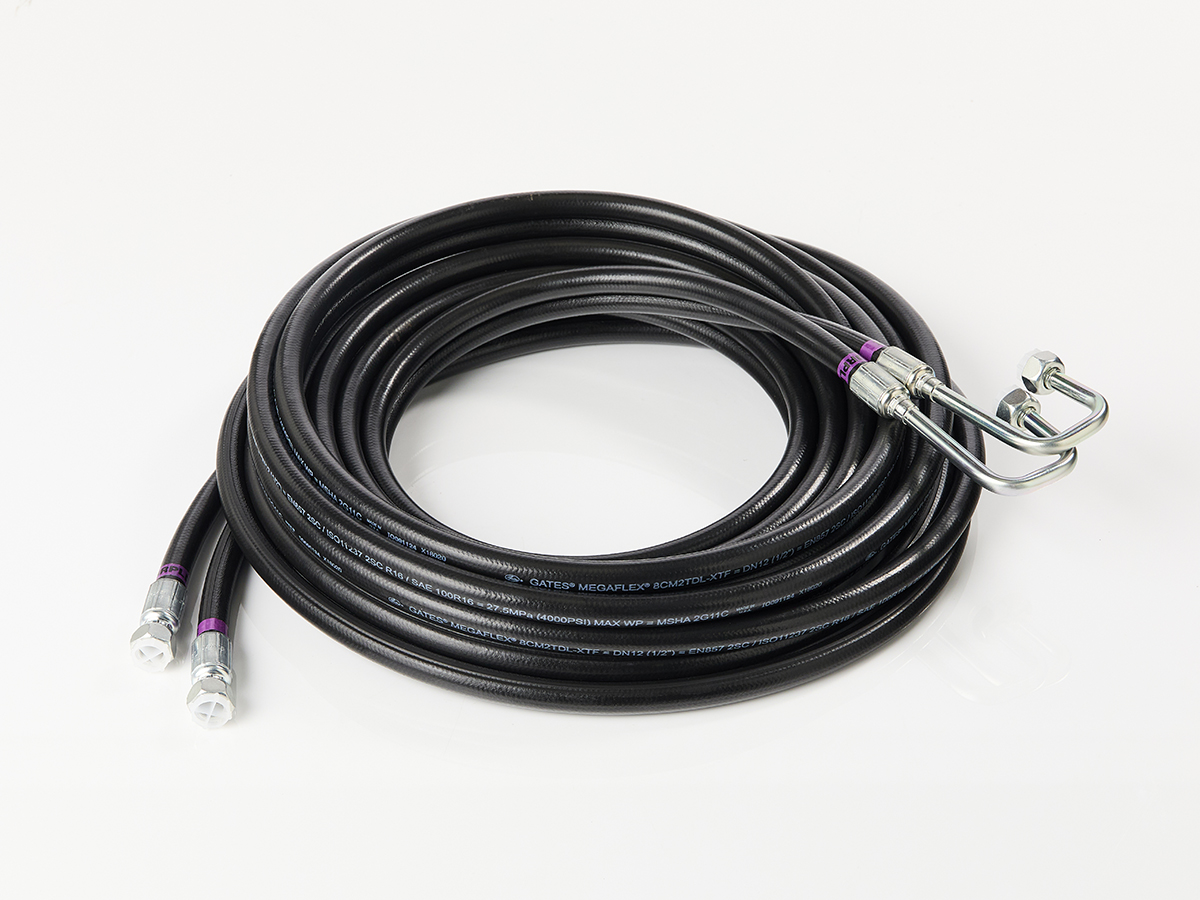 An image showing the front view of Twin Hydraulic Hose - 08 BSP HP x 10100mm (Part 334/F1451)